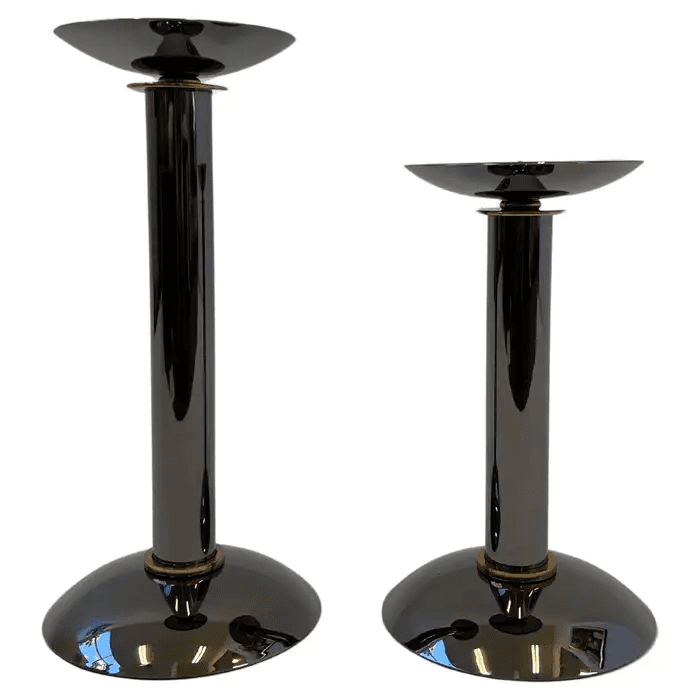 Pair of Gunmetal & Brass Candleholders by Karl Springer