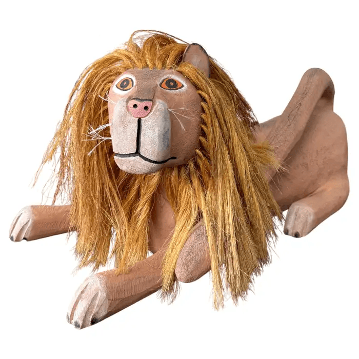 Carved Wood Lion Sculpture by Hector Rascon