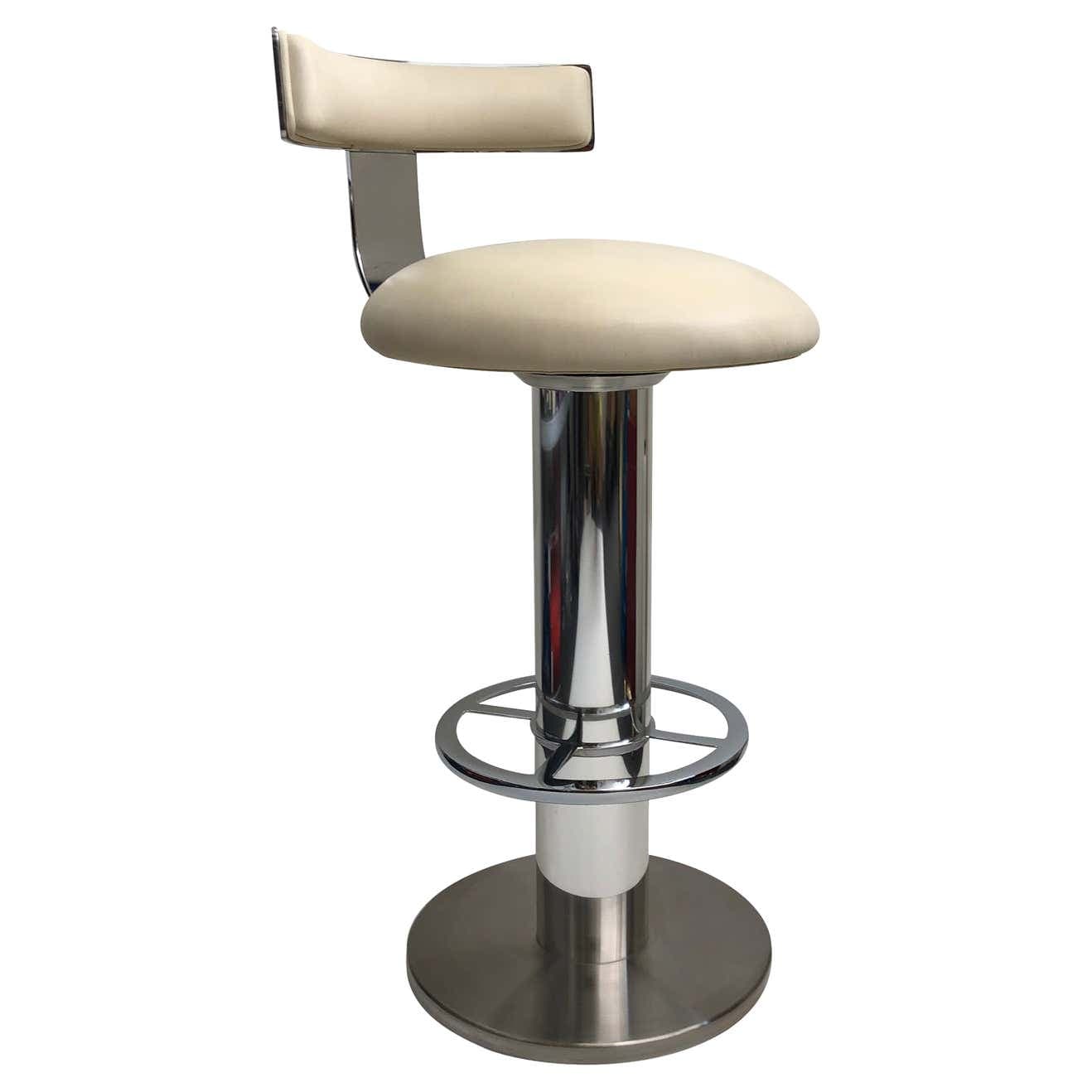 Polish Aluminum and Leather Swivel Barstool by Design For Leisure