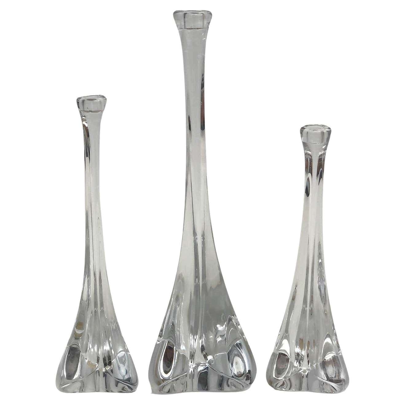 Set of Three French Crystal Candlestick by Daum