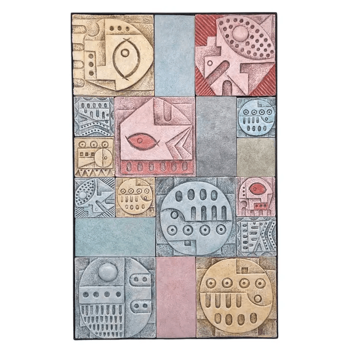 Studio Brutalist Glazed Ceramic Wall Mural