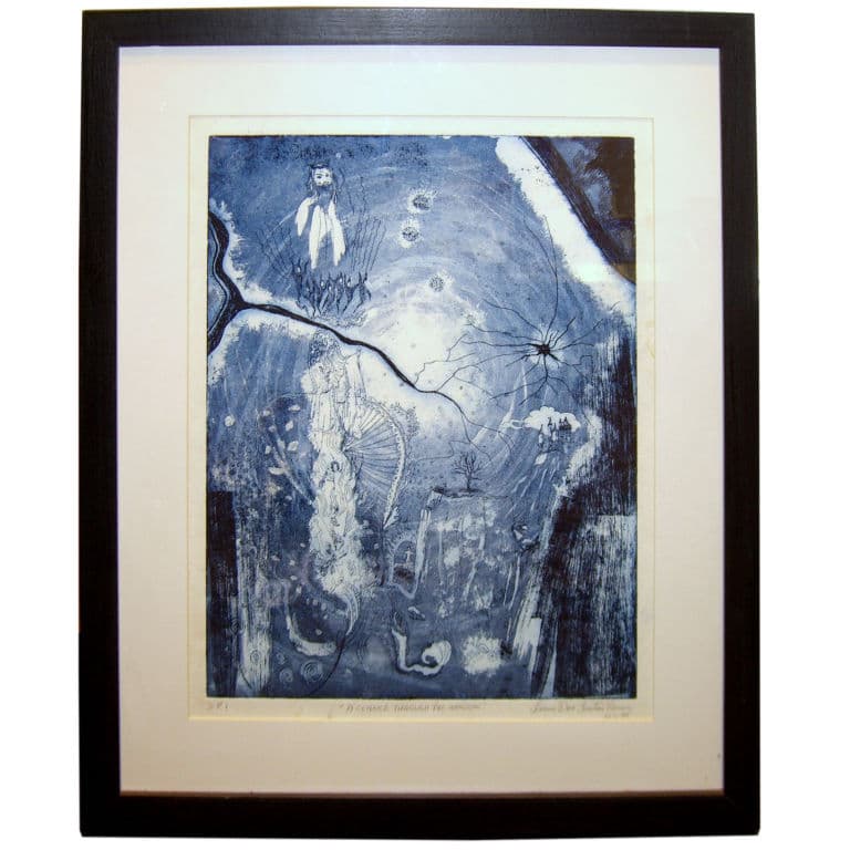 Wonderful 1977 NY Lithograph Titled “A Glance Through The Window”
