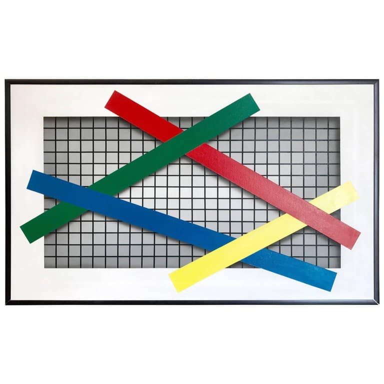 Joseph Ramsauer Postmodern 1987 “Primary Forms on Grid” Painting or Collage