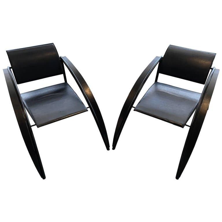 Pair of Rare Jean-Louis Godivier Sleek, 1980s Armchairs