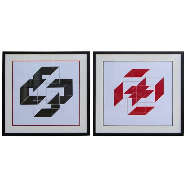 Pair of Op Pop Art lithoggraphs Truus Wilmink titled “Fusion” 28/50 1975