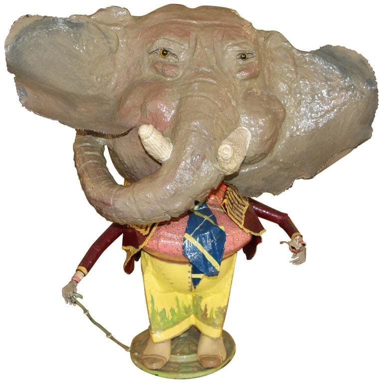 Elephant with a Cane Sculpture Signed and Dated 1984