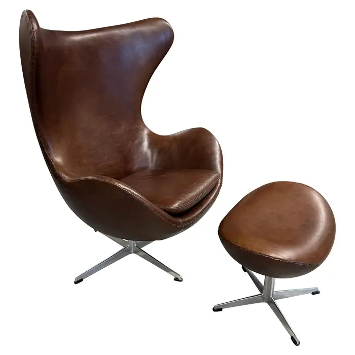 1965 Arne Jacobsen for Fritz Hansen Leather Egg Chair and Ottoman