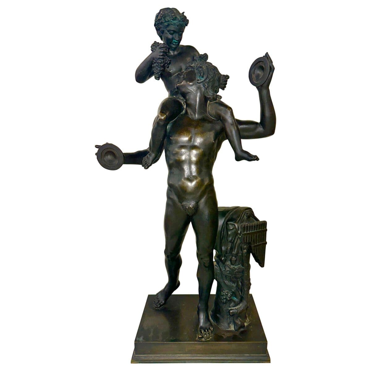 Large Neo Classical Grand Tour Bronze of Satyr and infant Dionysus Bacchus