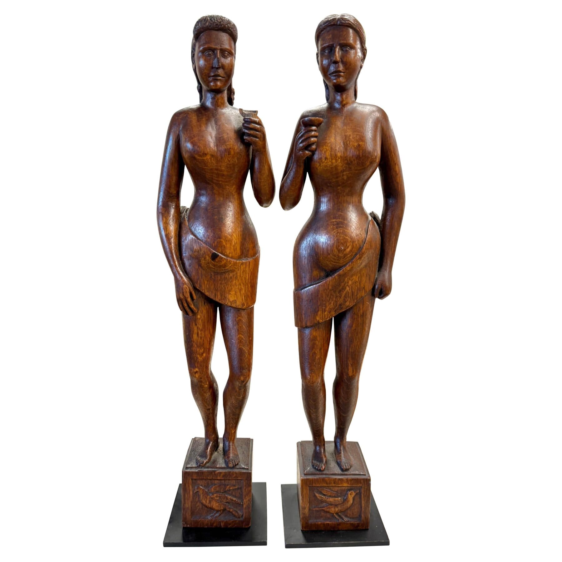 Carved Oak Folk Art Figures