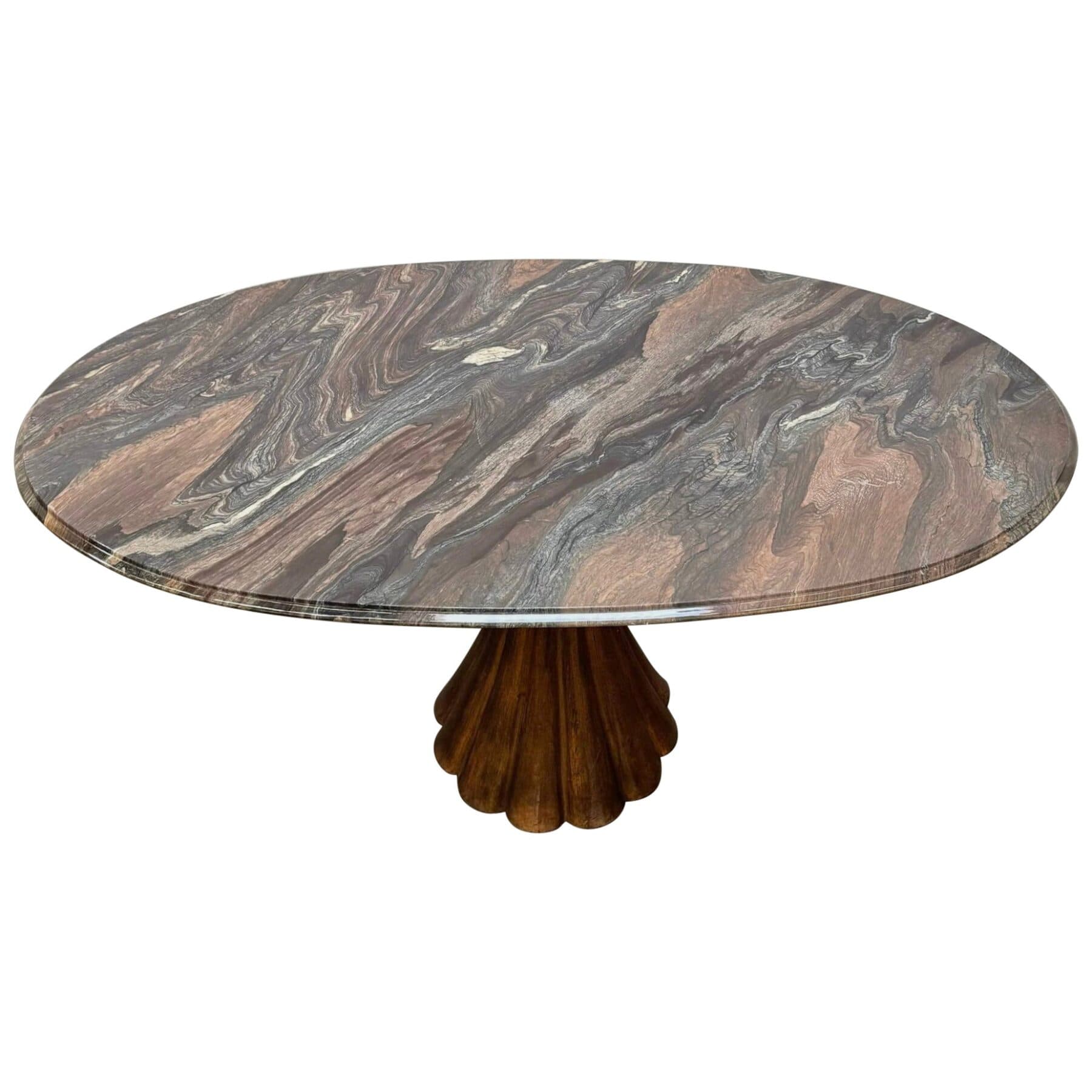 Style of Angelo Mangiarotti Dining Table Flowing Marble Copper Fluted Base