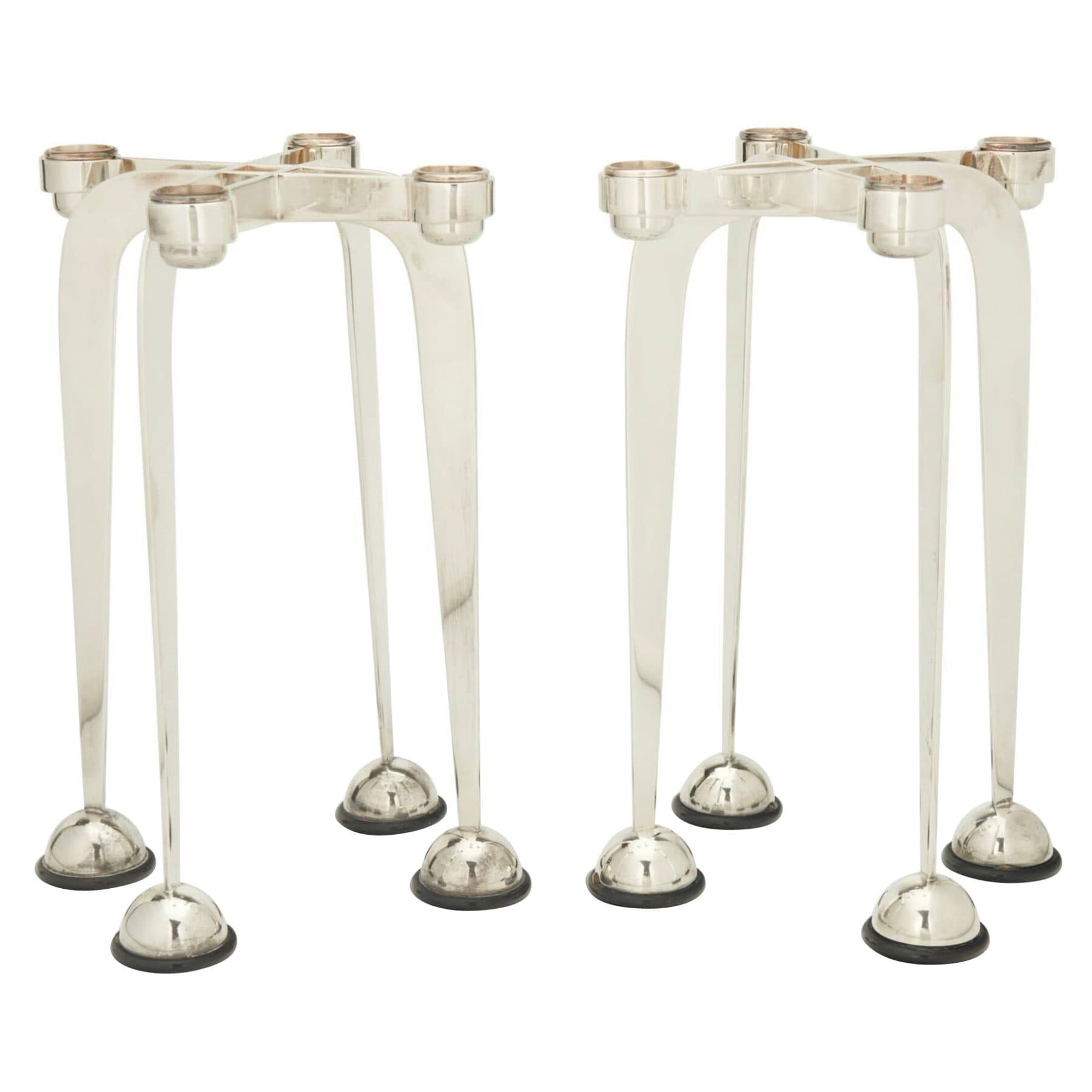 Pair of Post Modern Lino Sabattini Harmony 1989 Candlesticks Silverplate