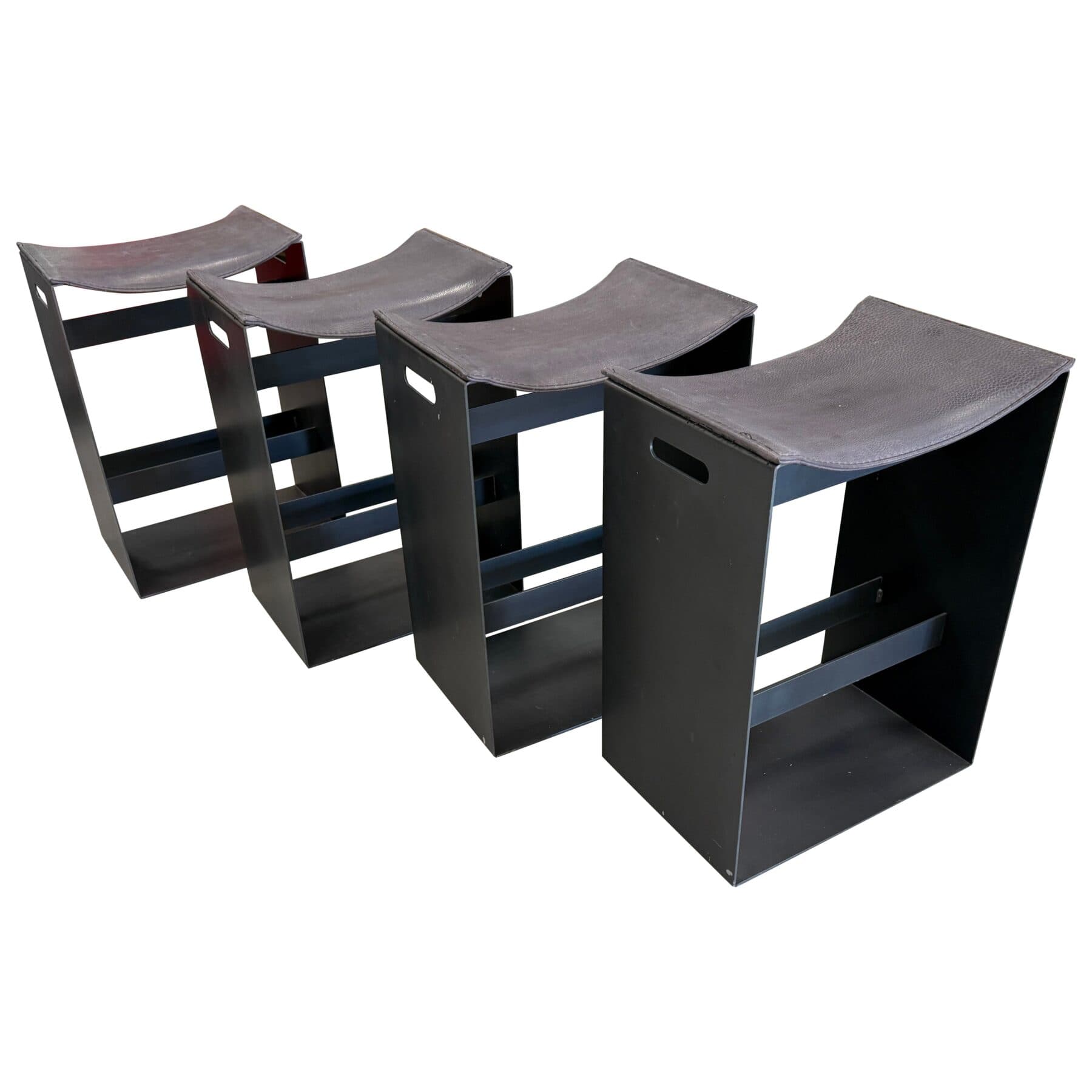4 “Barney” Counter Stools by Terry Dewan for Riva 1920 in Steel and Leather