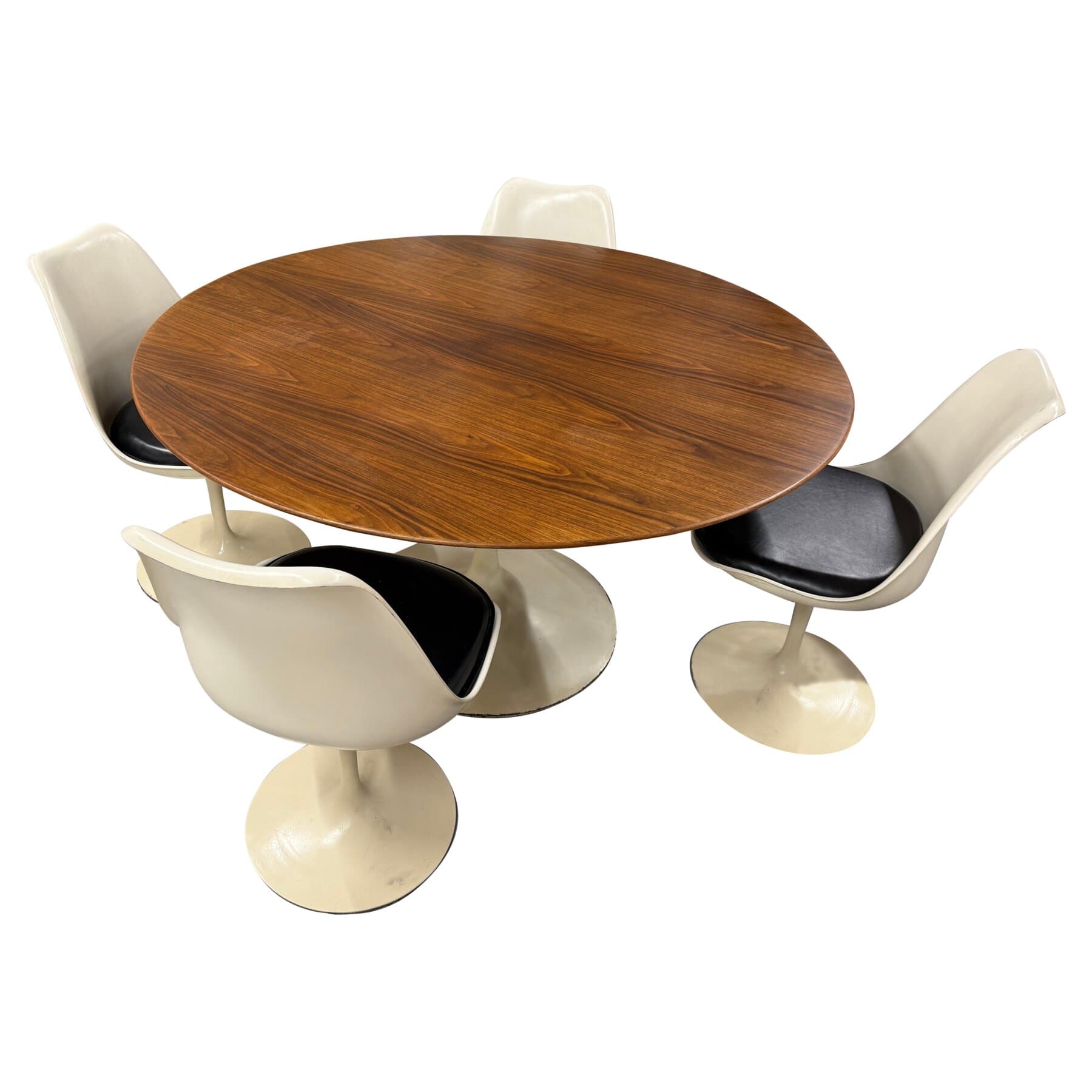 Rare Early Production Knoll Saarinen Walnut Tulip Table & 4 Chairs 575 Madison