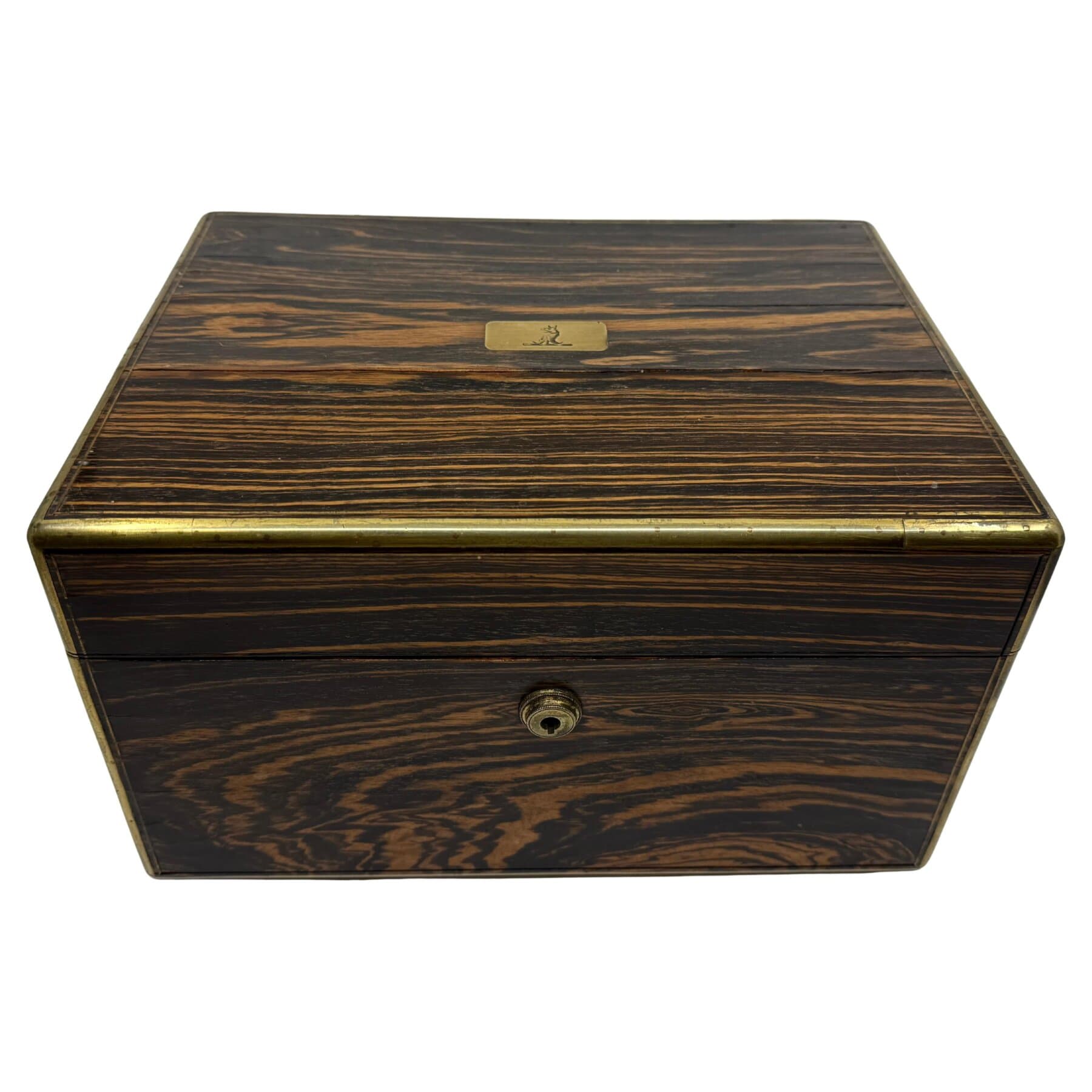 Sampson Mordan & Co 1850’s Calamander & Brass Inlaid Vanity Box Sterling Silver