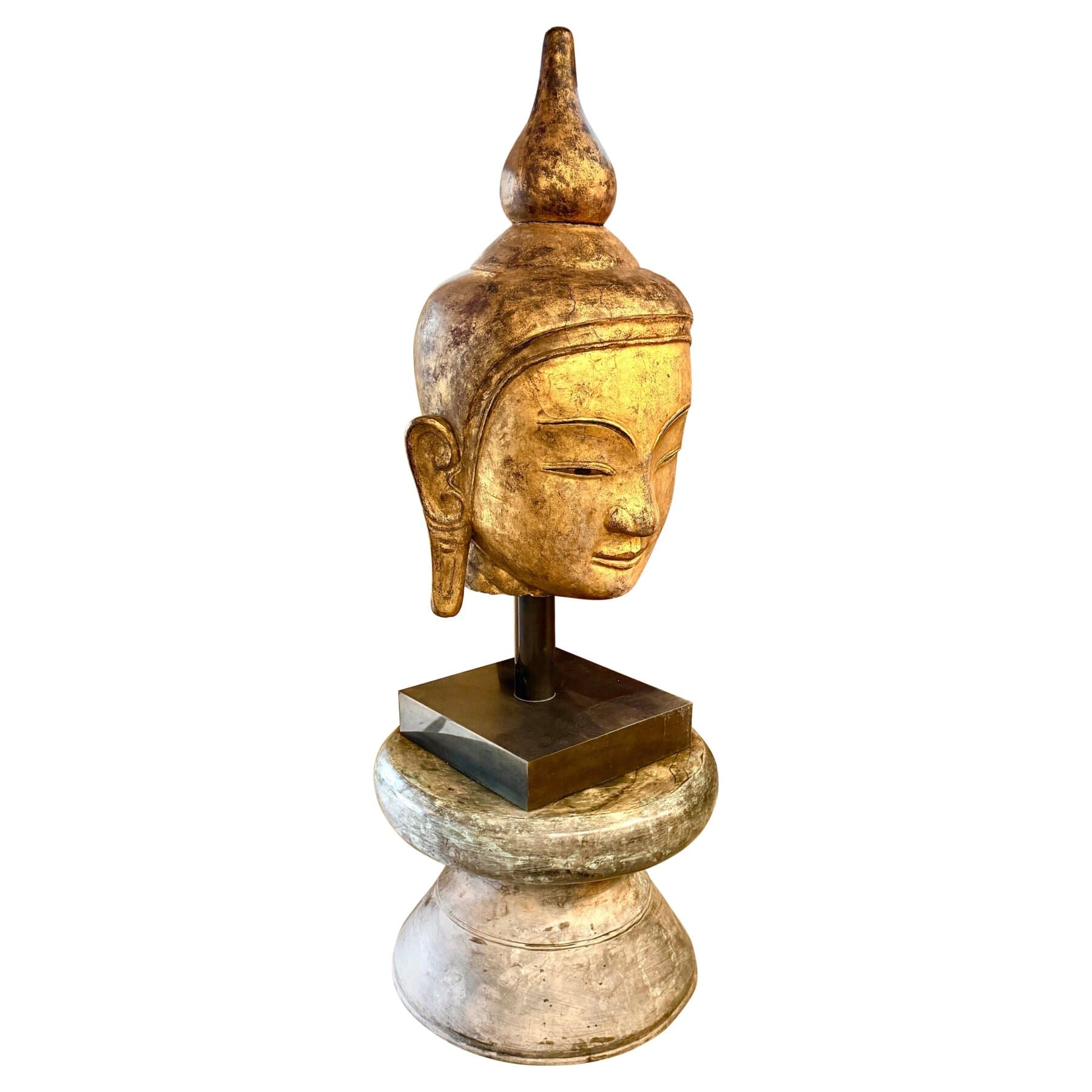 Southeast Asian Gilded Buddha Sculpture on Bronze Rain Drum Base
