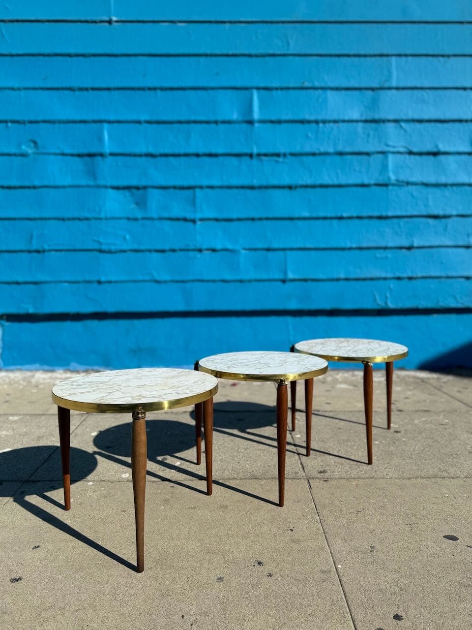 Set of 3 Marble Formica & Walnut Nesting Tables