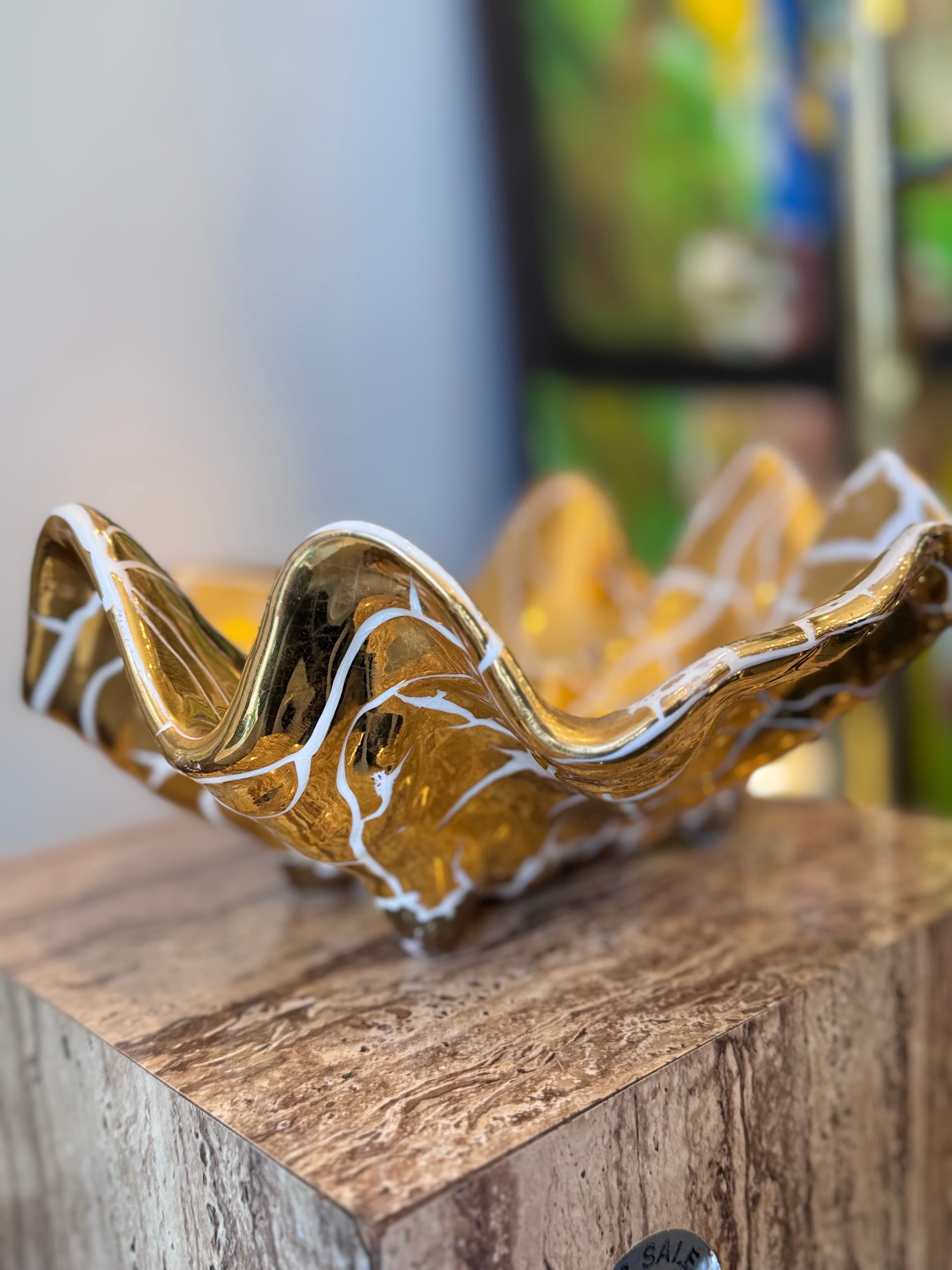 1960's Gold Ceramic Clam Ashtray