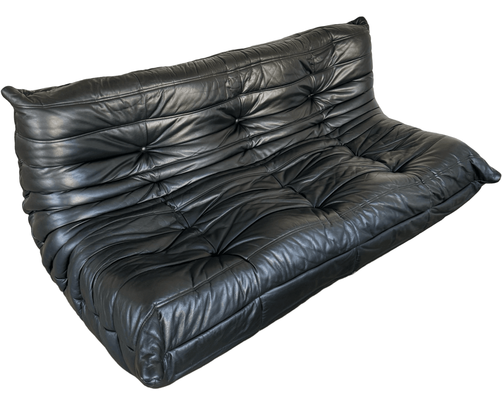 Ligne Roset Black Leather Togo Sofa