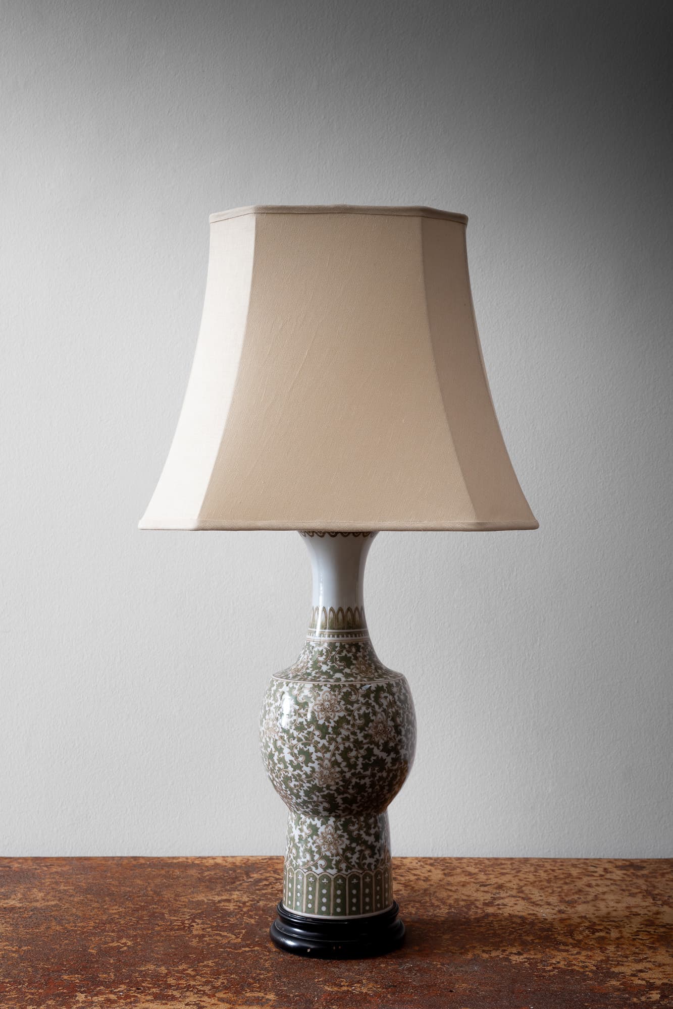 Pottery Vase Lamp Celadon with Peonies