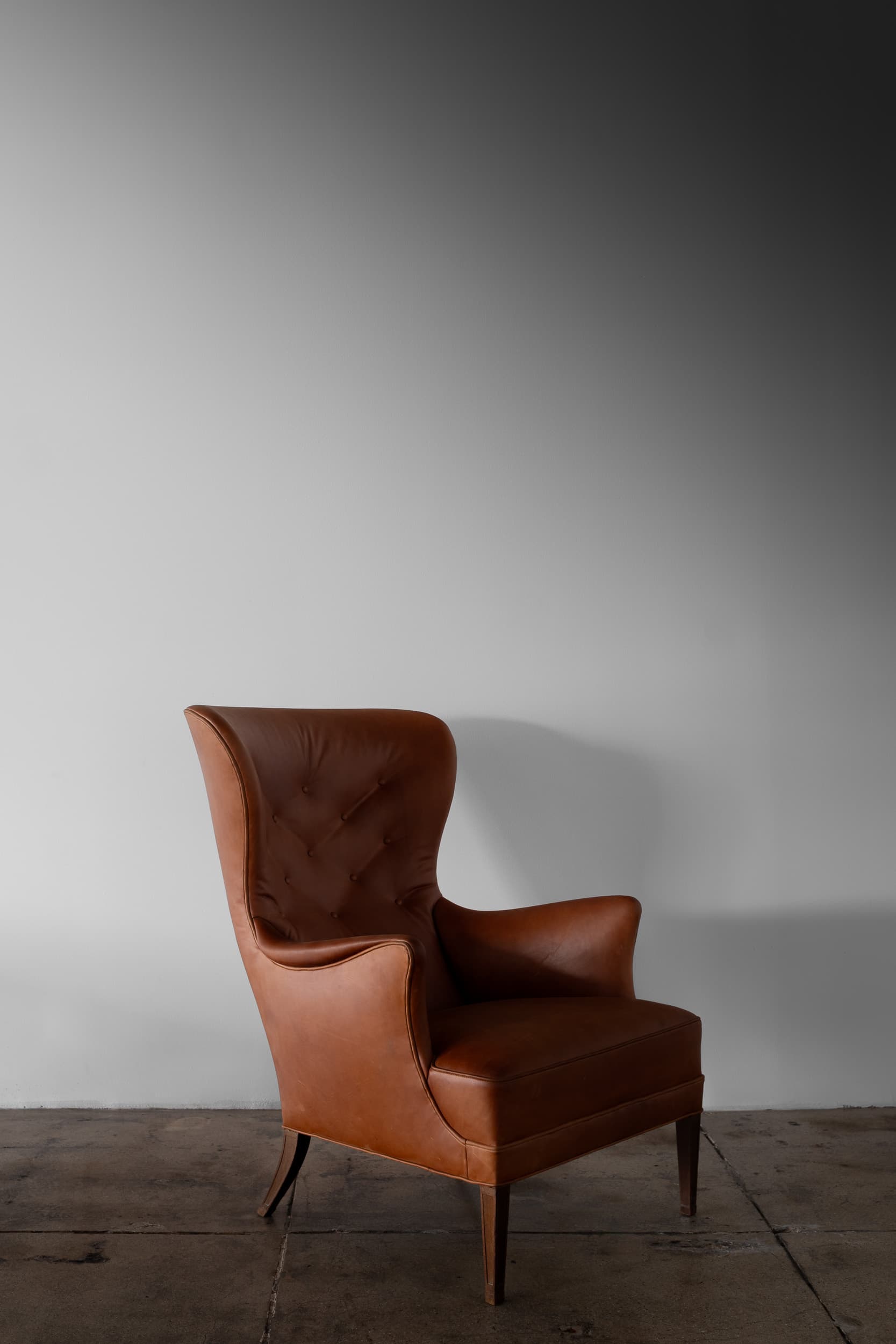 Wingback Easy Armchair in Brown Leather