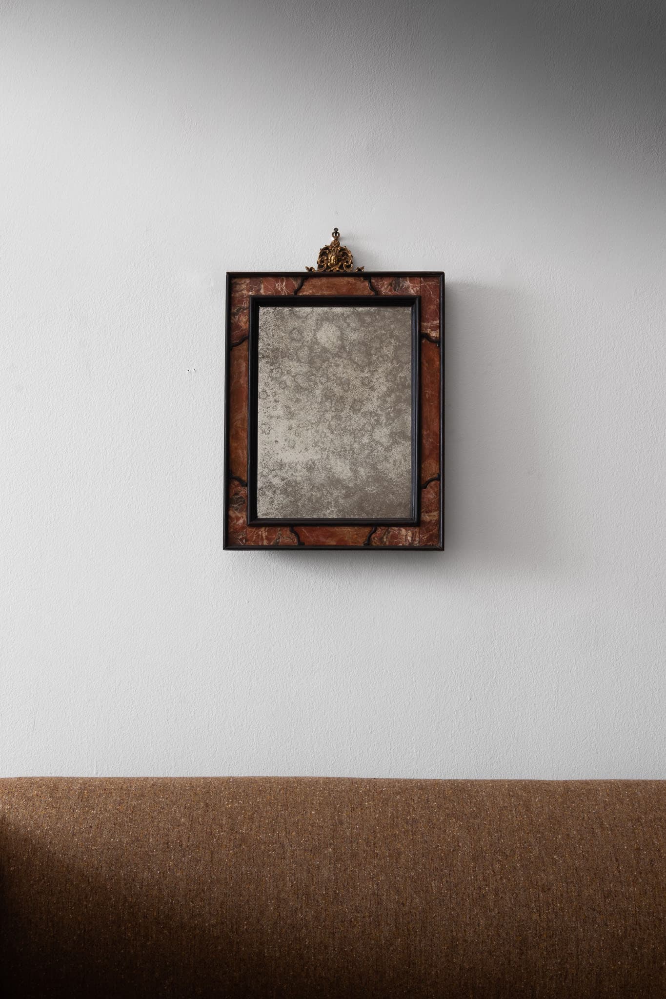 Mirror in Ebonized Frame with Inlaid Marble