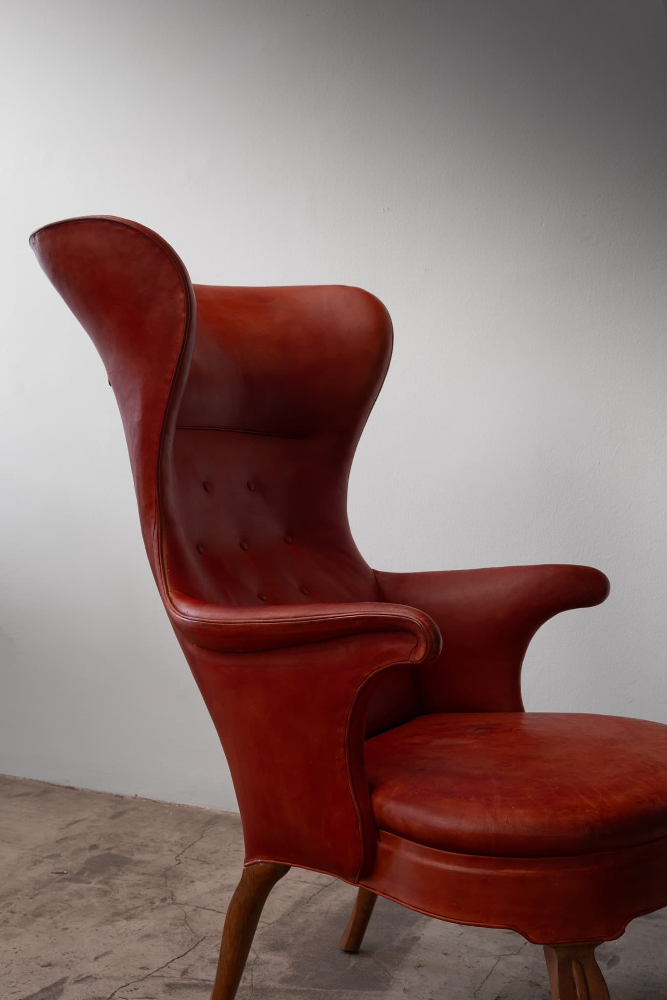High-Back Wing Armchair in Red Leather