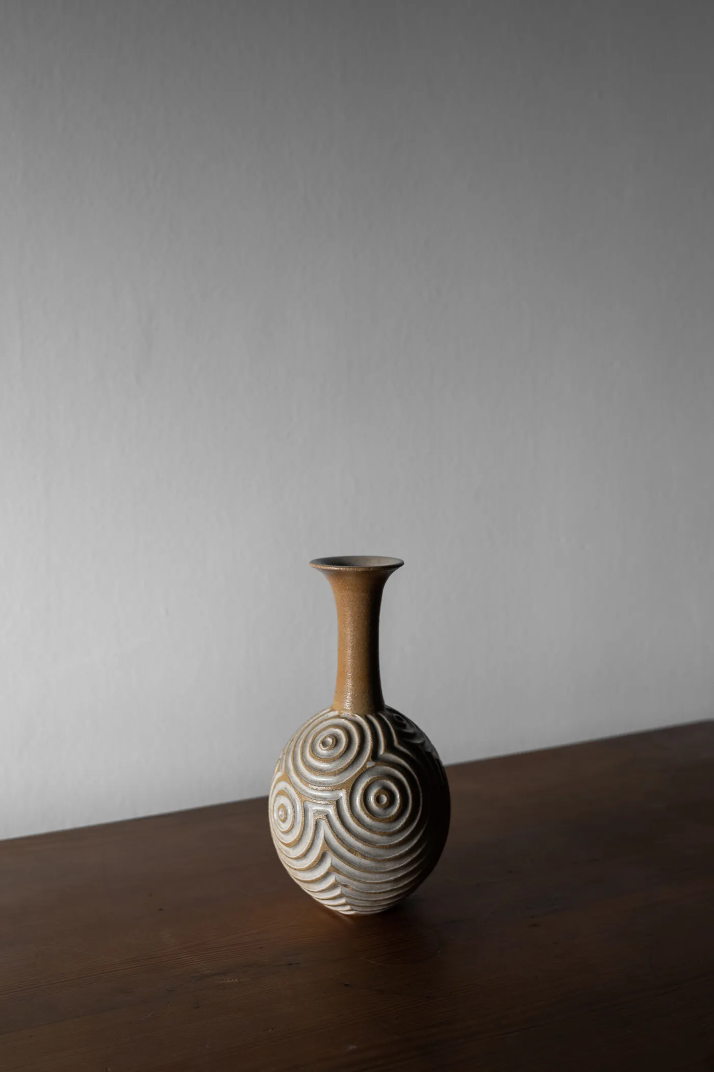 Stoneware Vase with Winding Relief