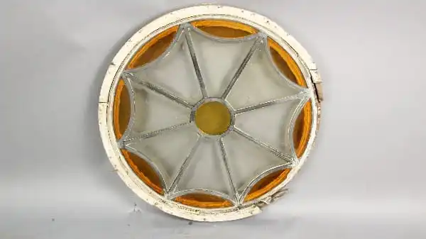 13060. Stained Glass Round Window In Original Painted Frame