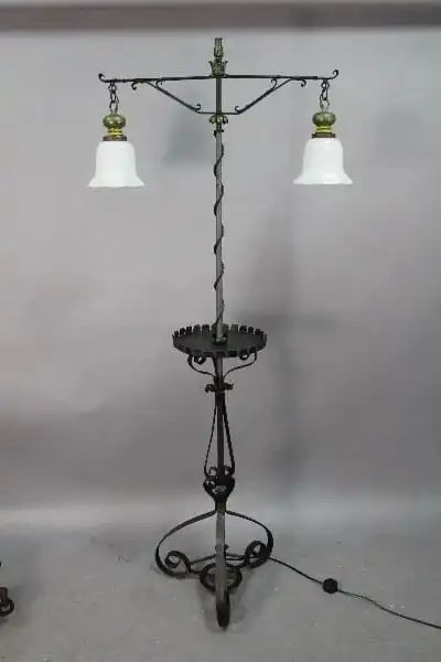 14096. Spanish Revival Wrought Iron Double Light With Drink Tray