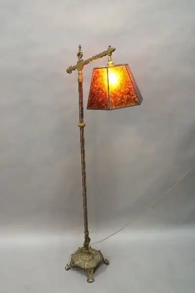 14854. Spanish Revival Floor Bridge Lamp With New Mica Shade