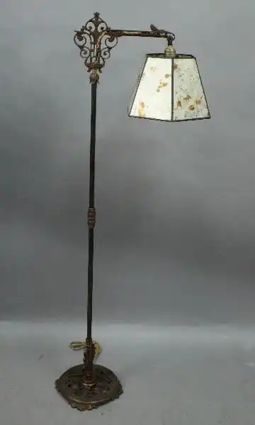 14867. Spanish Revival Bridge lamp with new mica shade