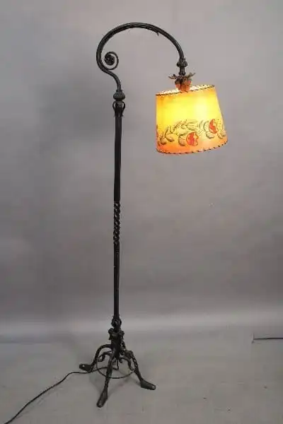 15036. Spanish Revival 1920’s Iron Floor Lamp With Custom Shade