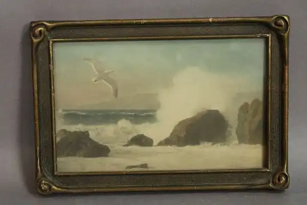 15077. Turn Of The Century Hand Tinted Seascape In Original Frame