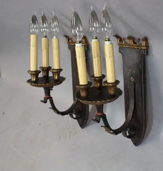 15281. Pair of 1920’s All Original Three Light Sconces