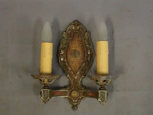 15303. 1 of 10 Double Polychrome 1920’s Sconces