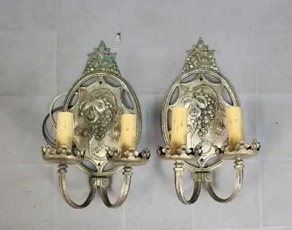 15312. Pair Of Double 1920’s Sconces With Grape Pattern