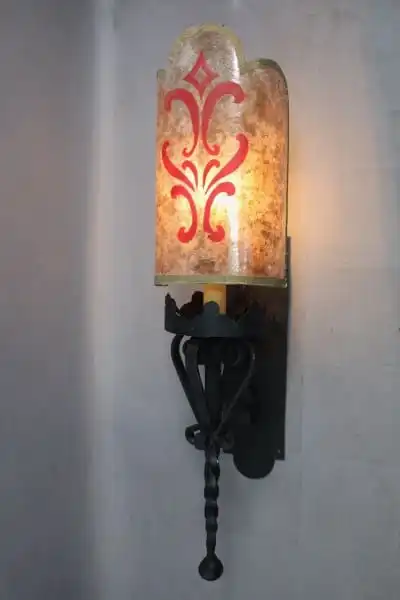 15501. 1 of 4 1920’s Large Scale Sconce With Original Mica Shield