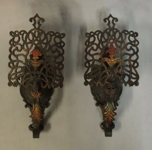 16105. Pair Of 1920’s Spanish Revival Sconces With Shield
