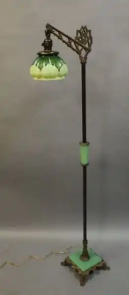 16155. Circa 1920’s Bridge Lamp With Green Glass Shade
