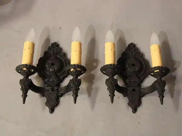 16330. Pair Of 1920’s Double Spanish Revival Sconces