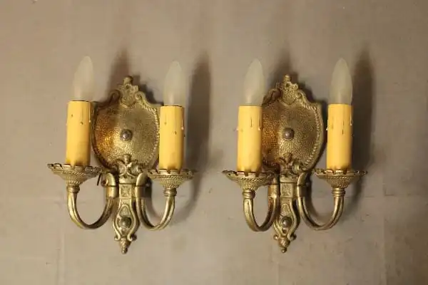 16458. Pair Of 1920’s Sconces With Hammered Finish
