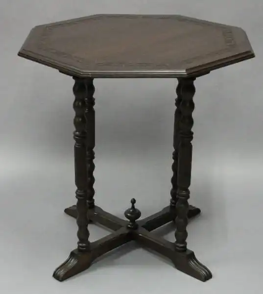 12491. 1920’s Carved Walnut Hexagonal Table