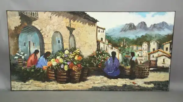 13170. Large Mural Of Mexican Market
