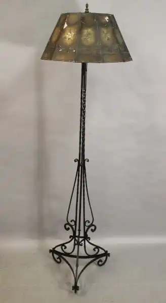 15492. Fantastic 1920’s Spanish Revival Floor Lamp With Wrought Iron Base