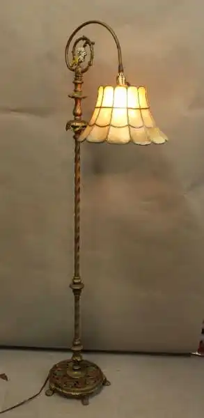 15783. 1920’s Bridge Lamp With Original Capiz Shade