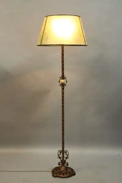 16051. Tall 1920’s Floor Lamp With New Greenish Mica Shade