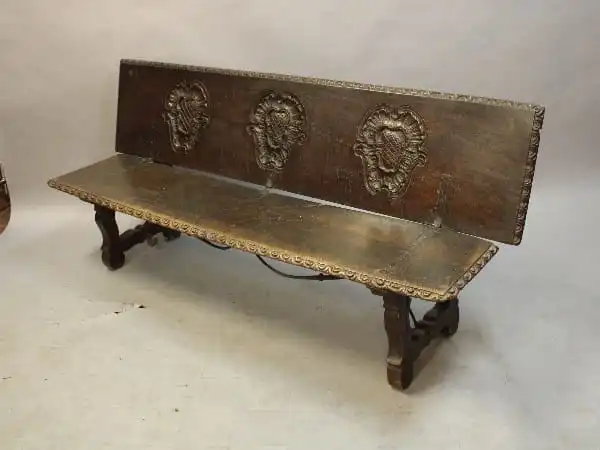16138. Rare Spanish Colonial Bench With Iron Stretcher