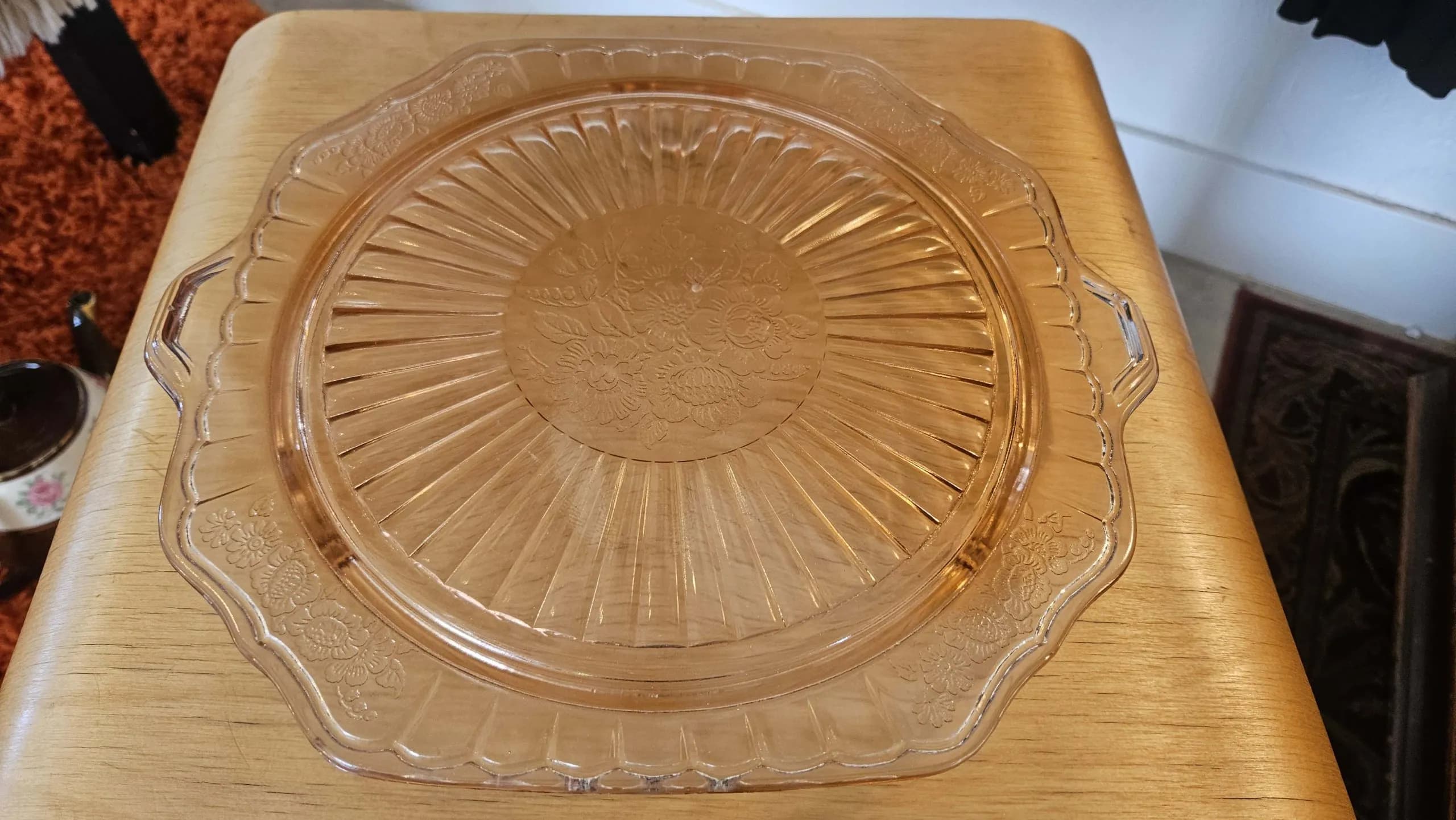 Pink Depression Glass Footed Cake Plate