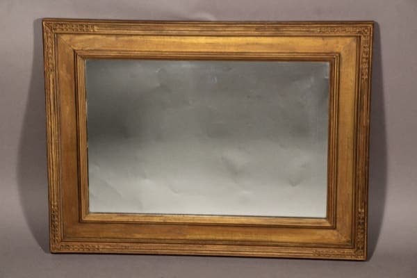 11169. Circa 1920's Large Scale Mirror with an ornate design, containing a frosted glass panel, displayed against a grey background.