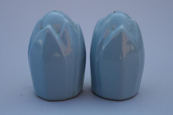 Blue ceramic salt and pepper shakers.